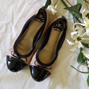 Nude/Black Flats with Bow